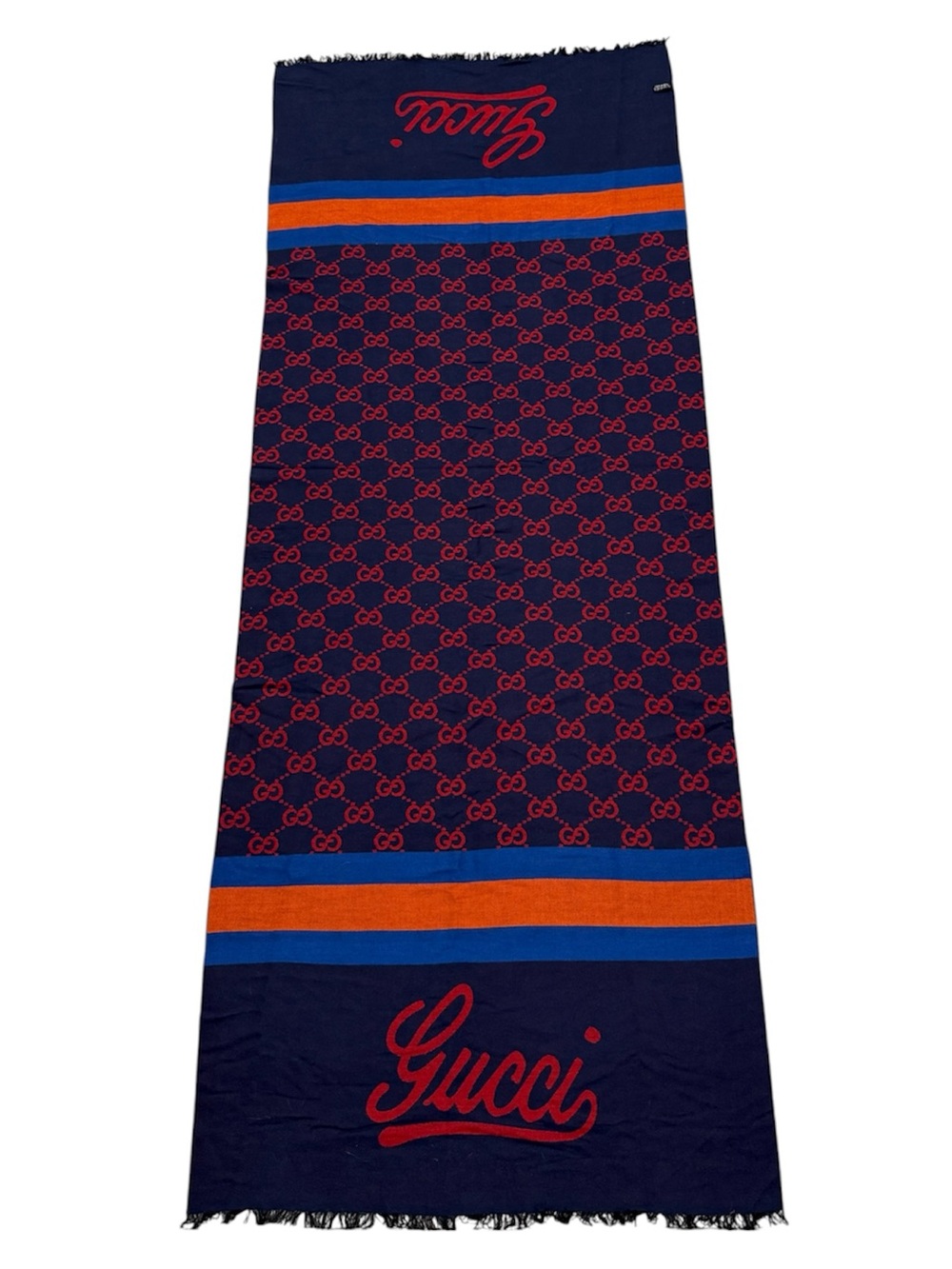 Authentic Gucci Scarf Cashmere Soie Multicolor Unisex Muffler Italy Sz 68 x 27